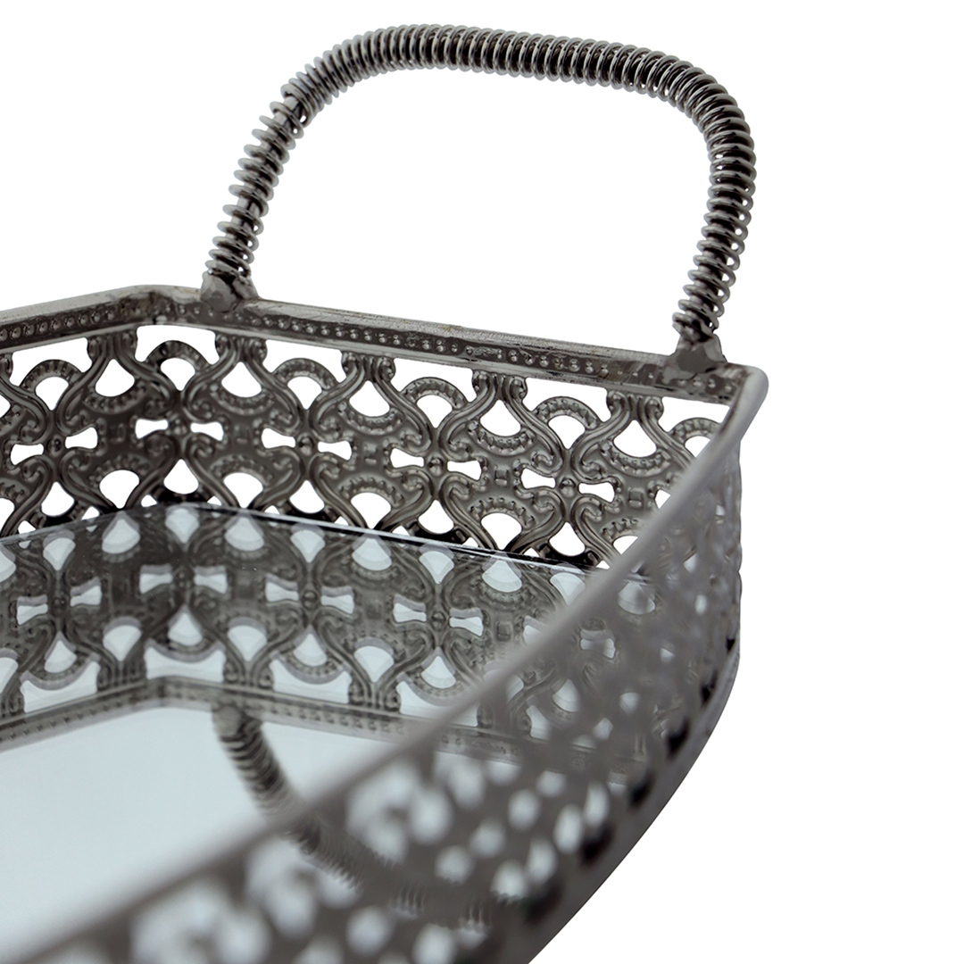 Fotografia para o produto Bandeja retangular com espelho em ferro L52xP21xA9.5cm