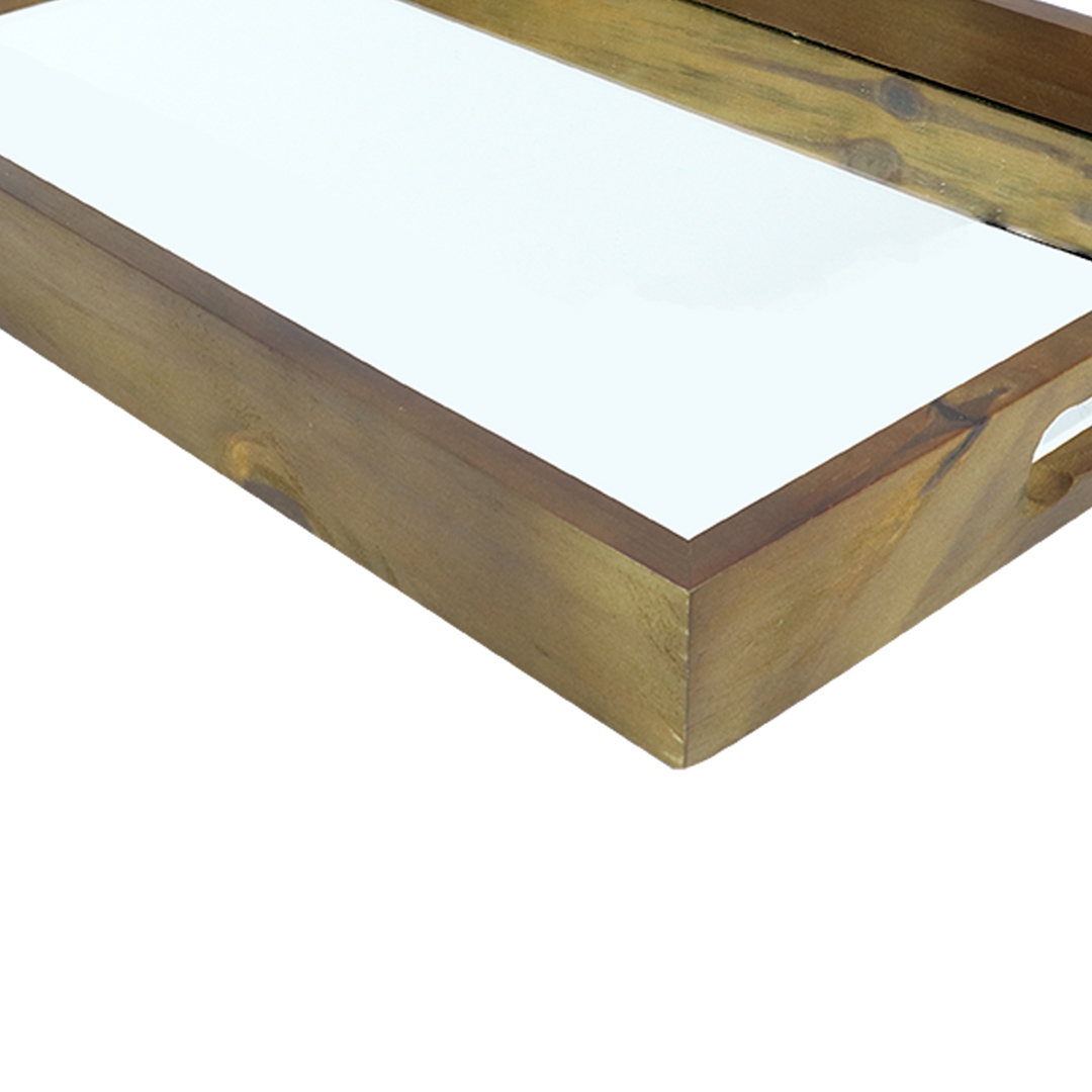 Fotografia para o produto Bandeja retangular de madeira com espelho e alça L60xP35xA5cm