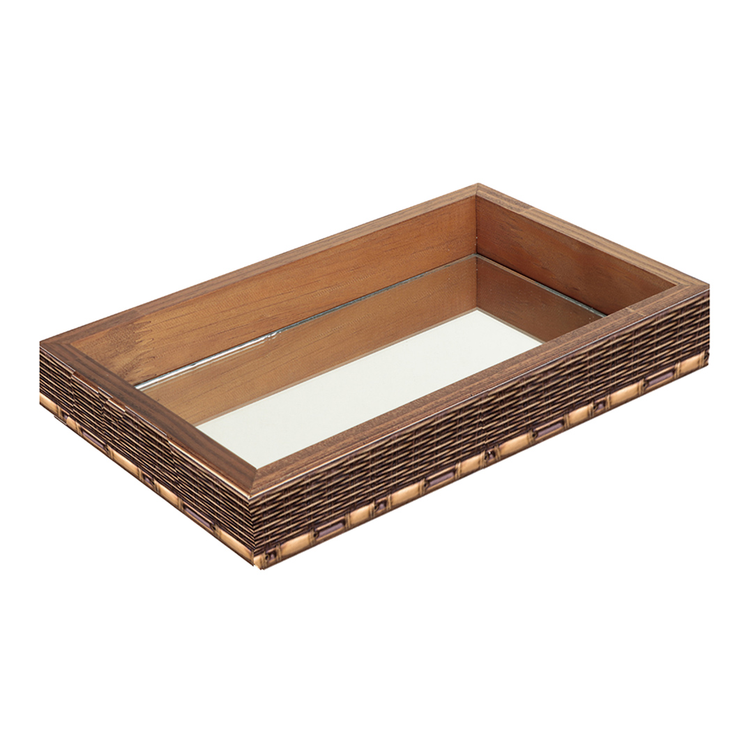 Imagem ilustrativa para Bandeja retangular de madeira com espelho L29xP18xA5cm cor marrom