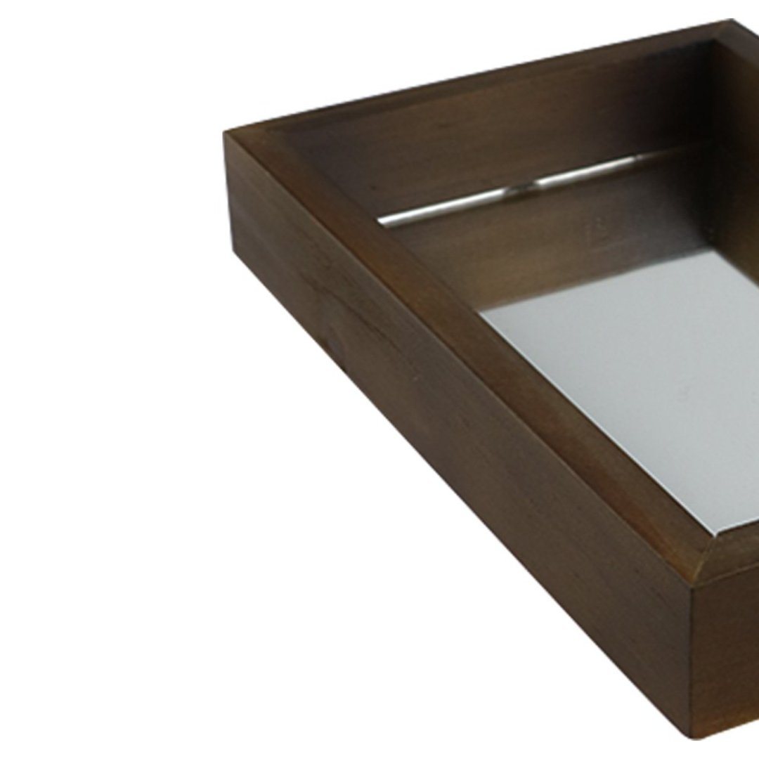 Fotografia para o produto Bandeja retangular de madeira com espelho L29xP18xA5cm cor marrom