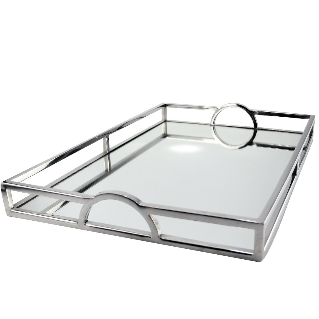 Fotografia para o produto Bandeja retangular em aço inox com espelho L56xP36xA6cm
