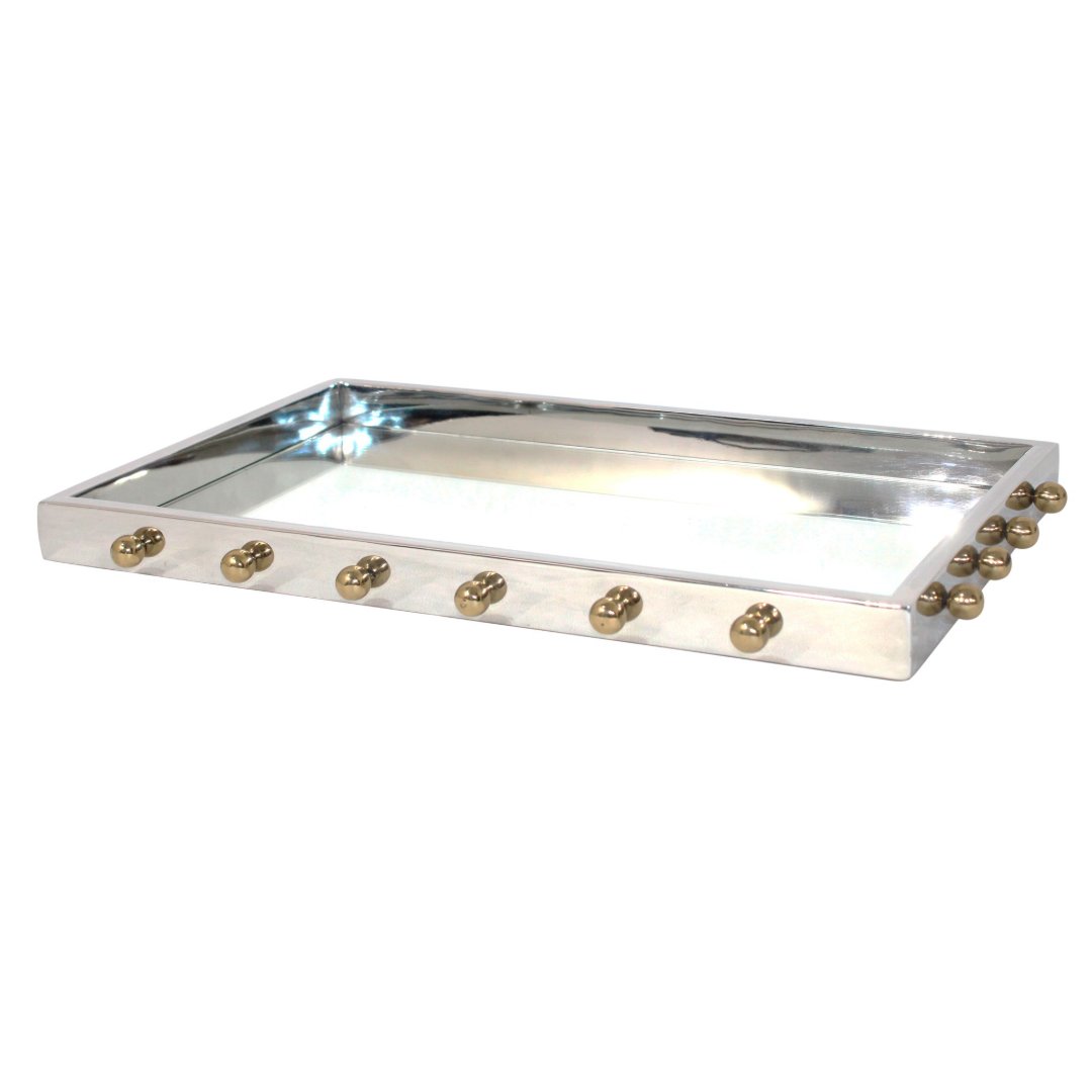 Fotografia para o produto Bandeja retangular em aço inox com espelho P44xL28xA3cm prata