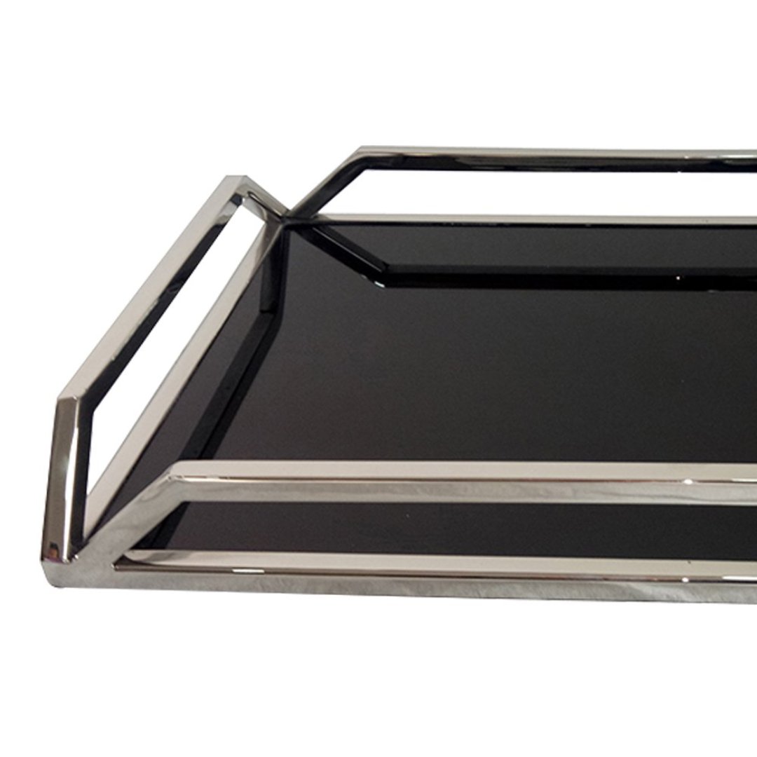 Fotografia para o produto Bandeja retangular em aço inox e vidro L41xP26xA5cm cor preta