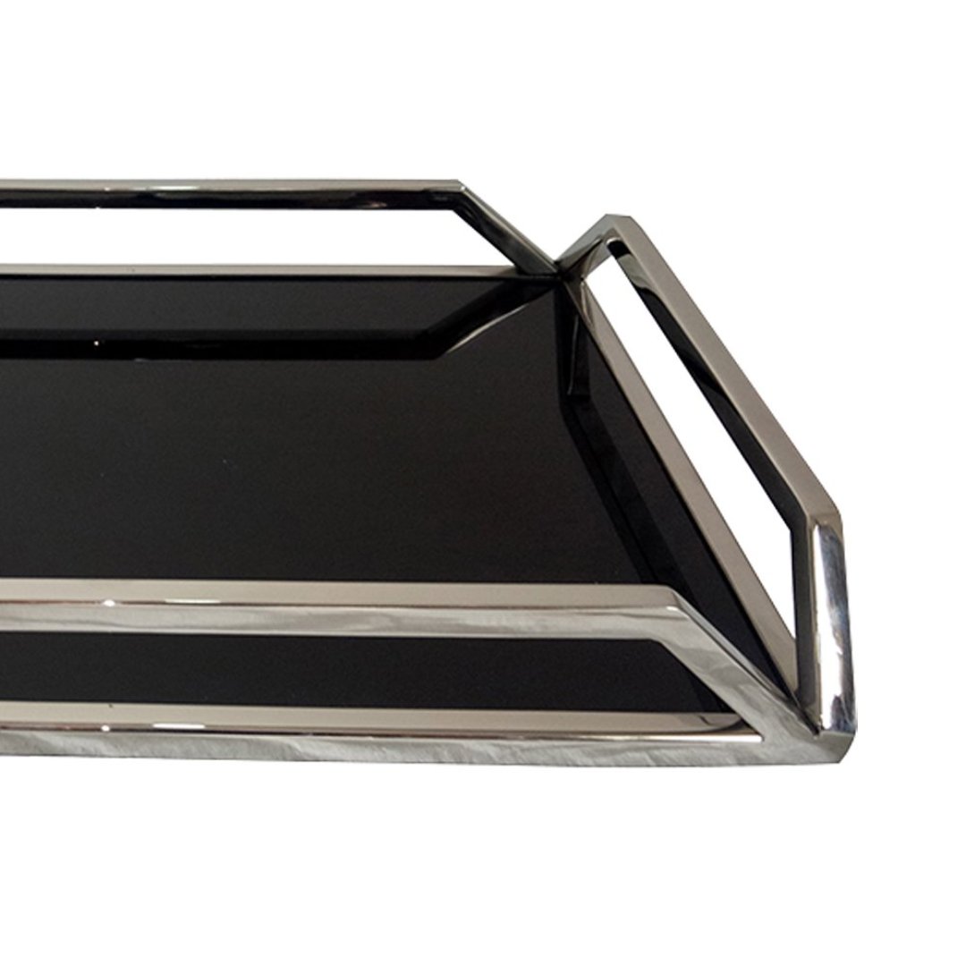 Fotografia para o produto Bandeja retangular em aço inox e vidro L41xP26xA5cm cor preta