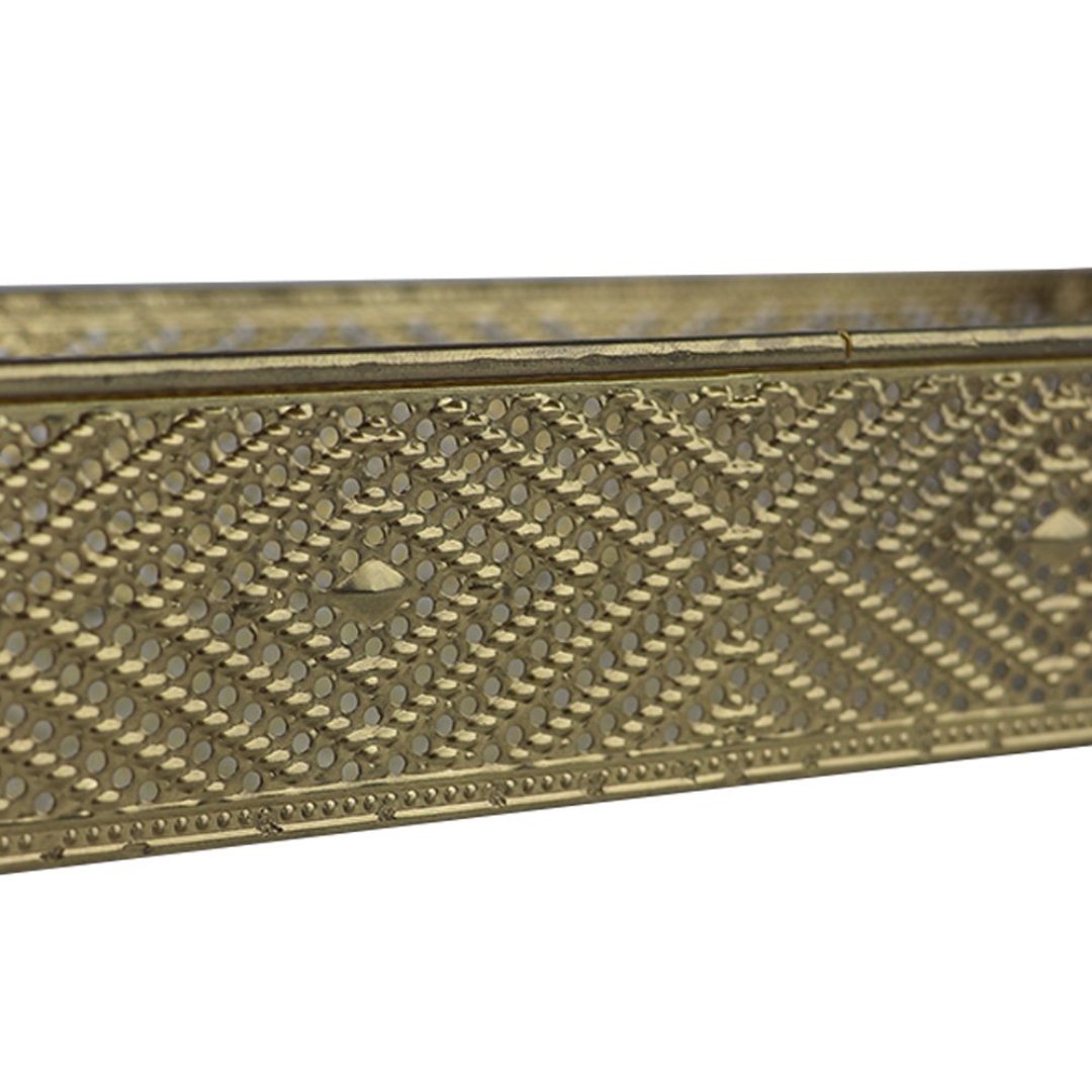 Fotografia para o produto Bandeja retangular em ferro com espelho e alça L32,5xP13xA8,5cm cor dourada