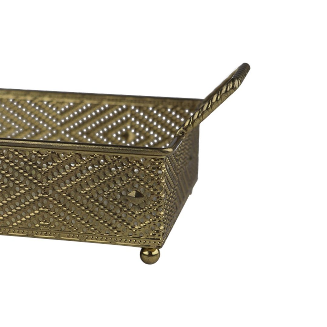 Fotografia para o produto Bandeja retangular em ferro com espelho e alça L32,5xP13xA8,5cm cor dourada