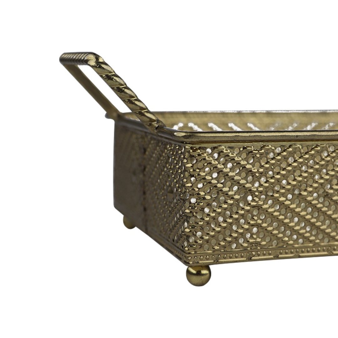 Fotografia para o produto Bandeja retangular em ferro com espelho e alça L32,5xP13xA8,5cm cor dourada