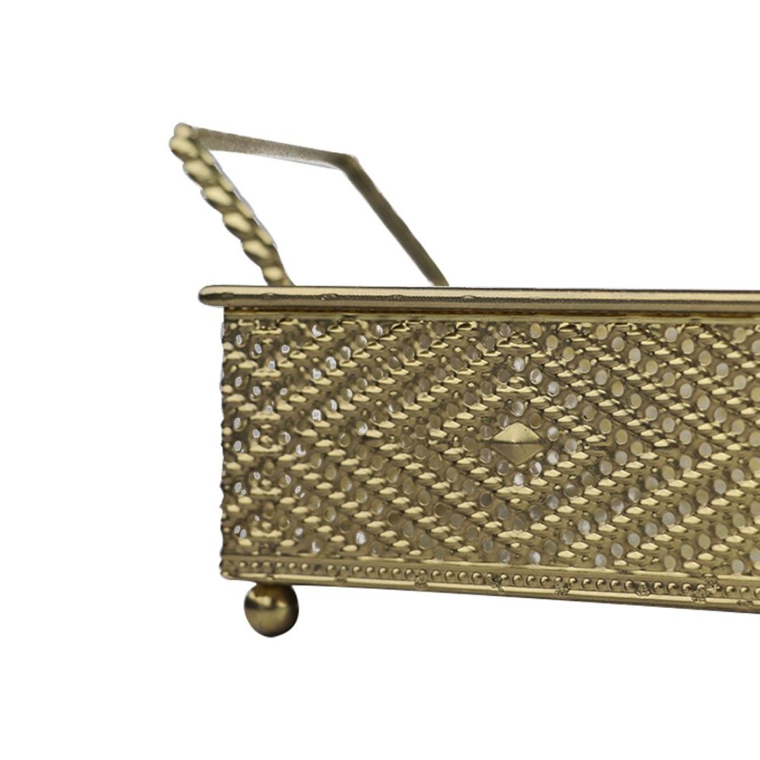 Fotografia para o produto Bandeja retangular em ferro com espelho e alça L35xP16xA9cm cor dourada