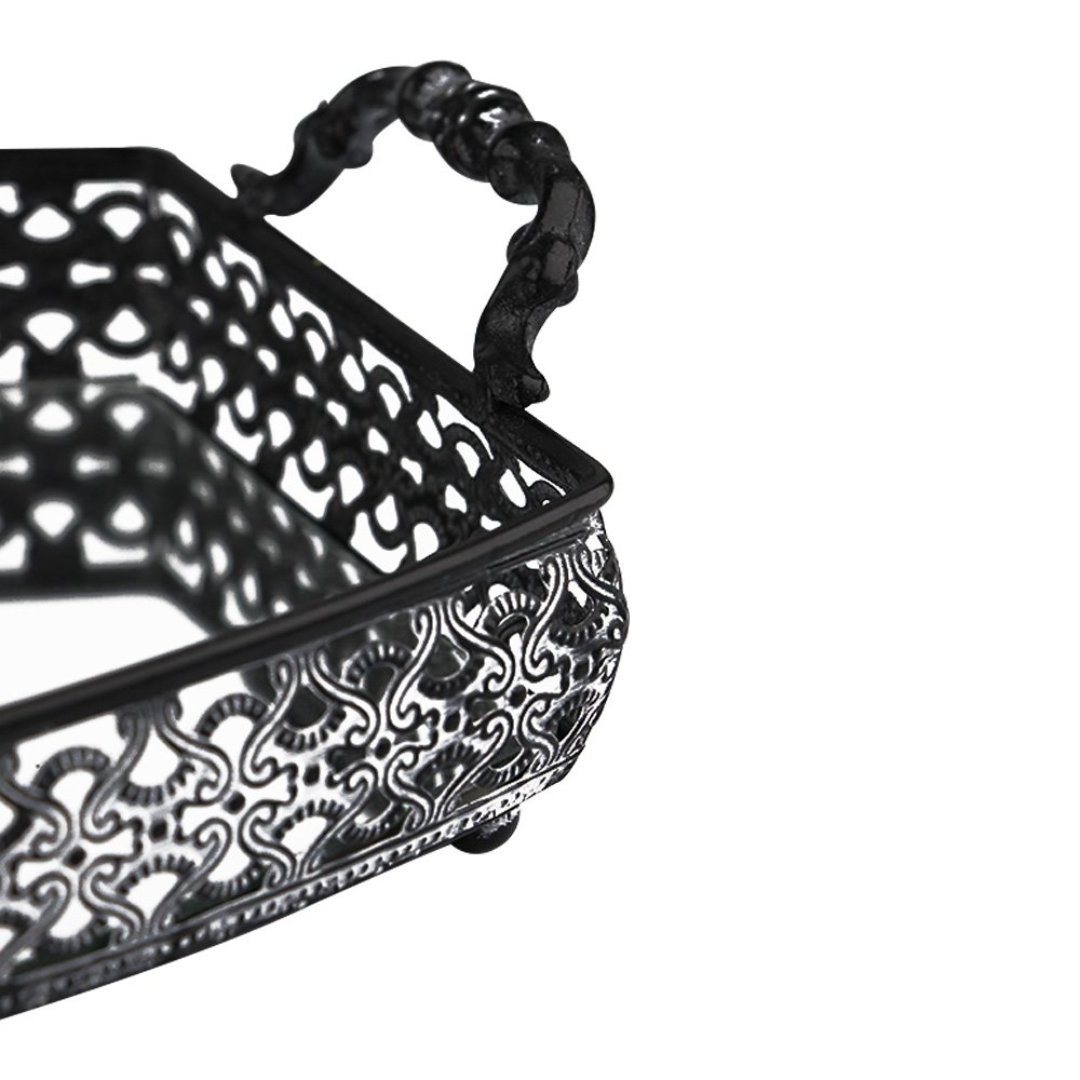 Fotografia para o produto Bandeja retangular em ferro com espelho e alça L35xP22,5xA9cm cor prata