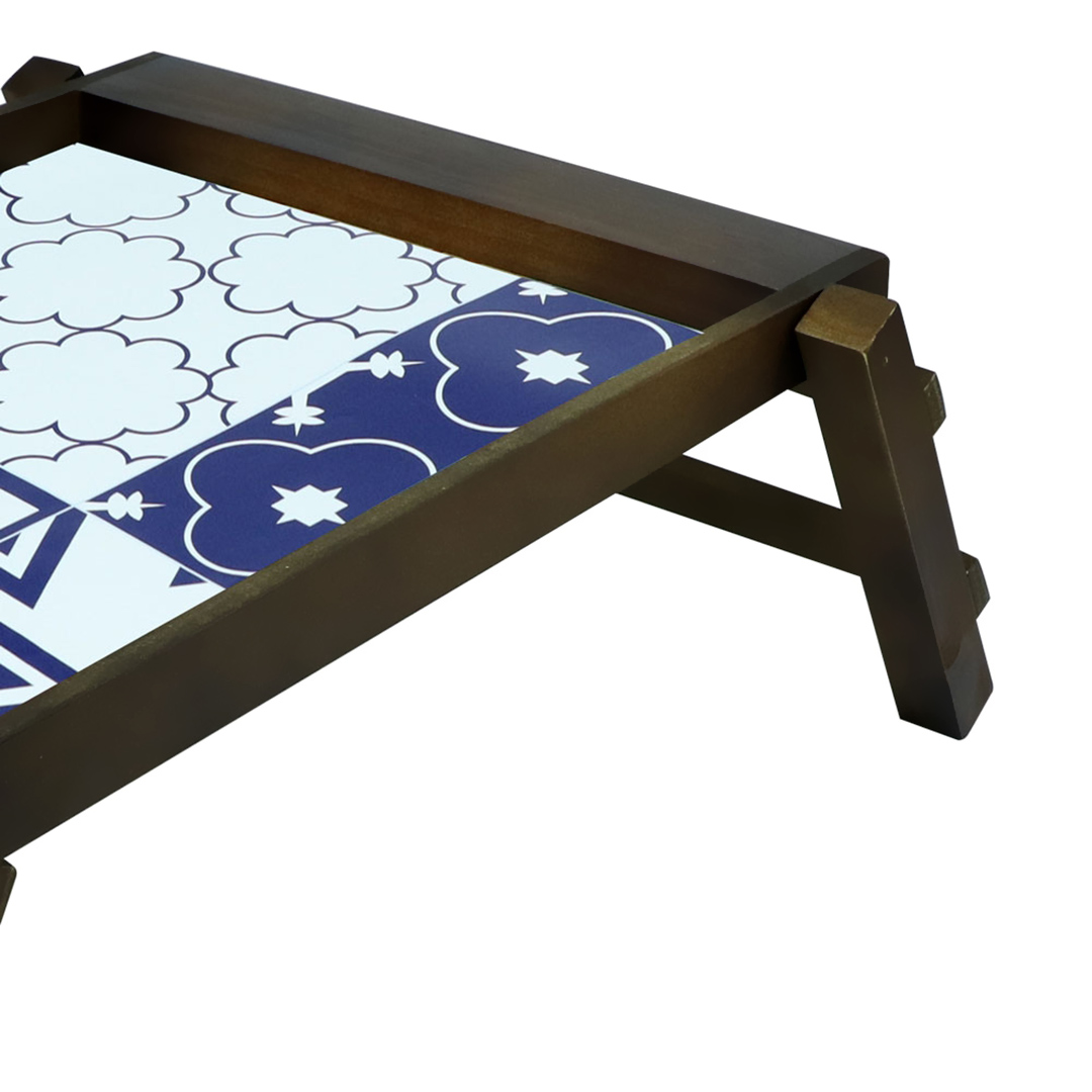 Fotografia para o produto Bandeja retangular em madeira com pé L44xP35xA22cm azulejo azul