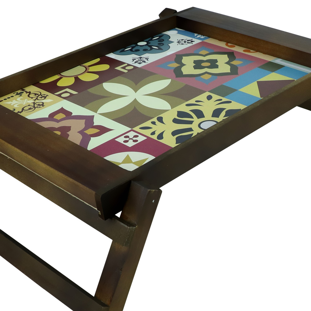 Fotografia para o produto Bandeja retangular em madeira com pé L44xP35xA22cm colorido