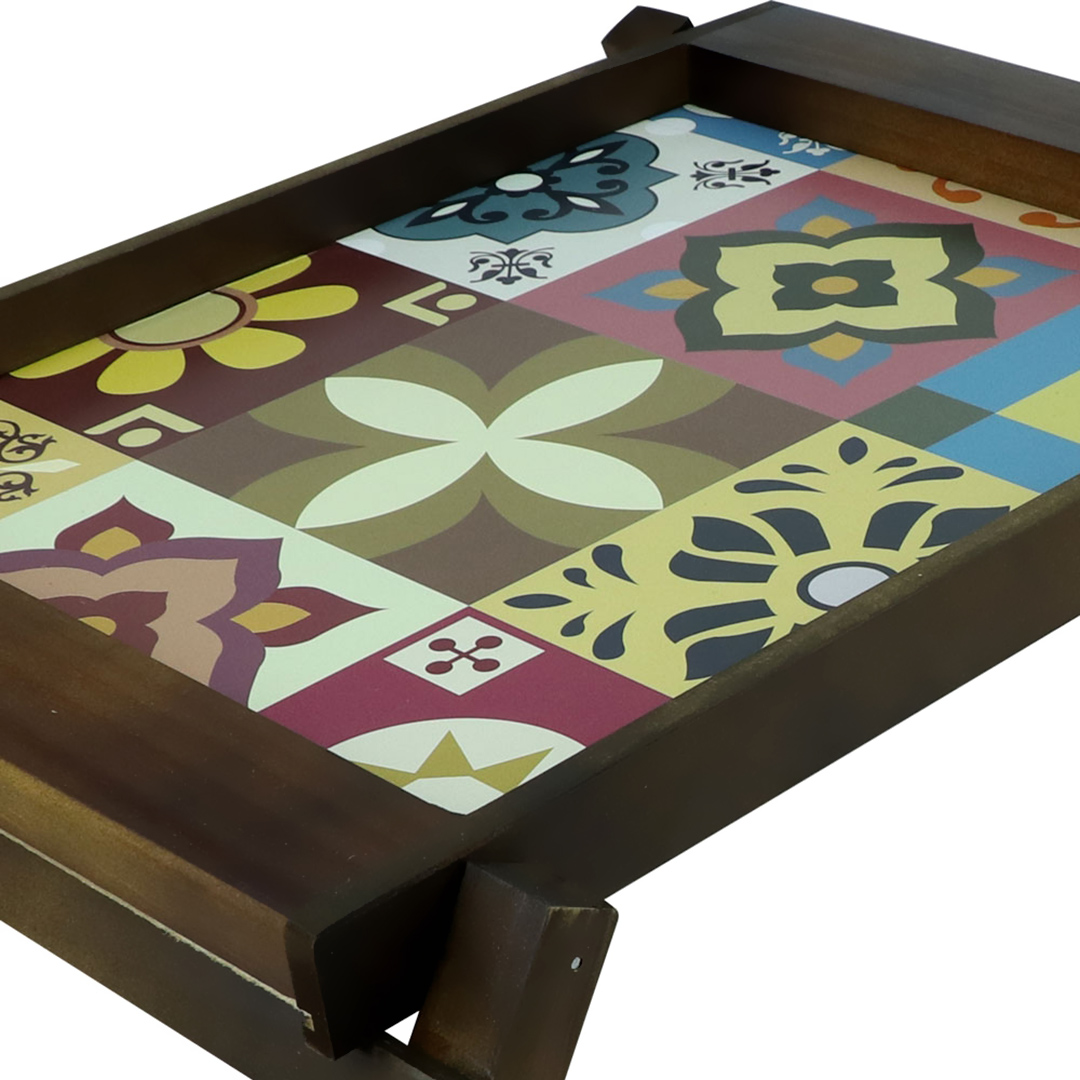 Fotografia para o produto Bandeja retangular em madeira com pé L44xP35xA22cm colorido