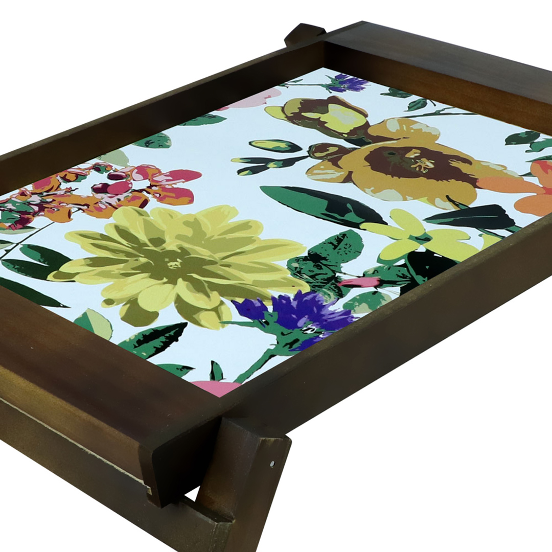 Fotografia para o produto Bandeja retangular em madeira com pé L44xP35xA22cm colorido