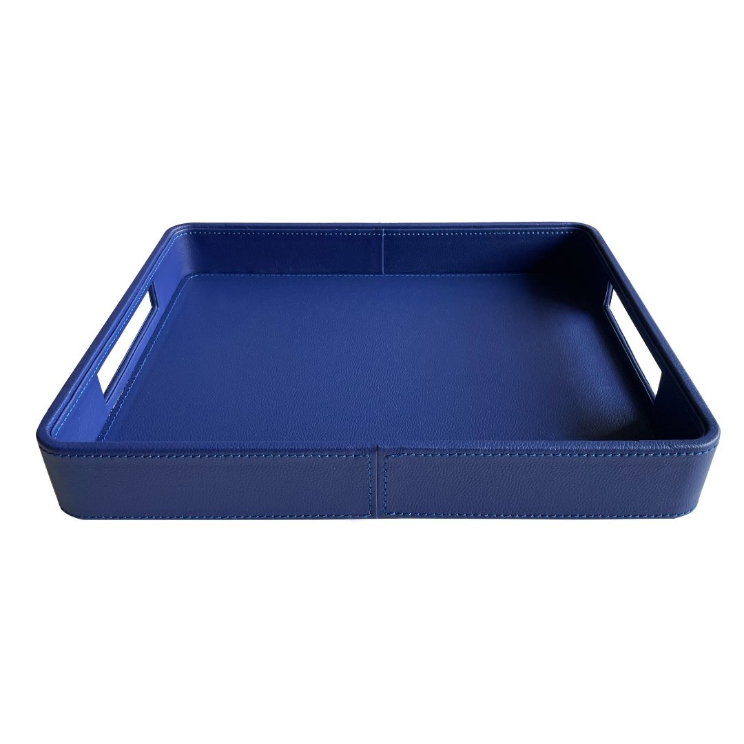 Imagem ilustrativa para Bandeja retangular em mdf e pu P35xL28xA5cm azul