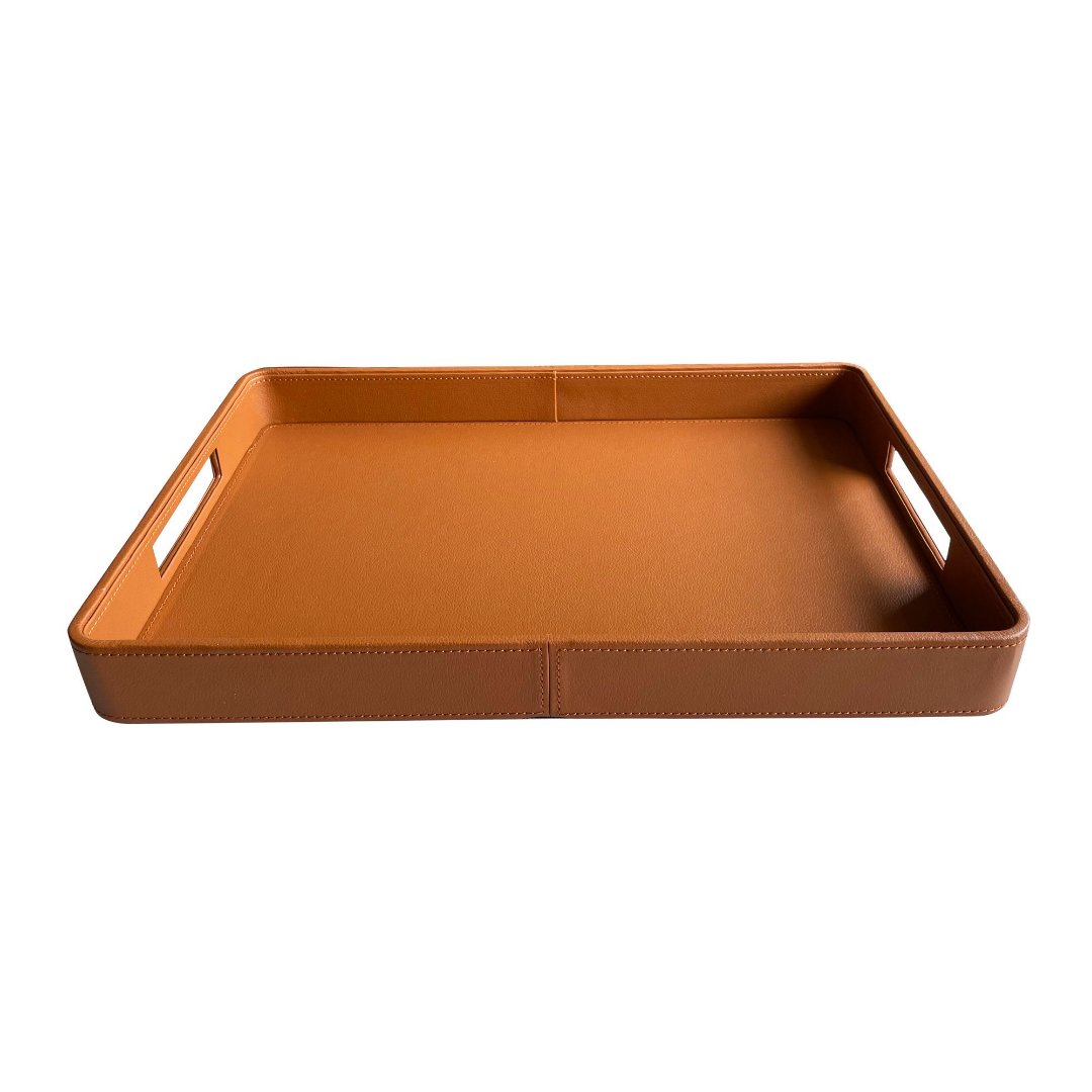 Imagem ilustrativa para Bandeja retangular em mdf e pu P46xL32,5xA5cm marrom