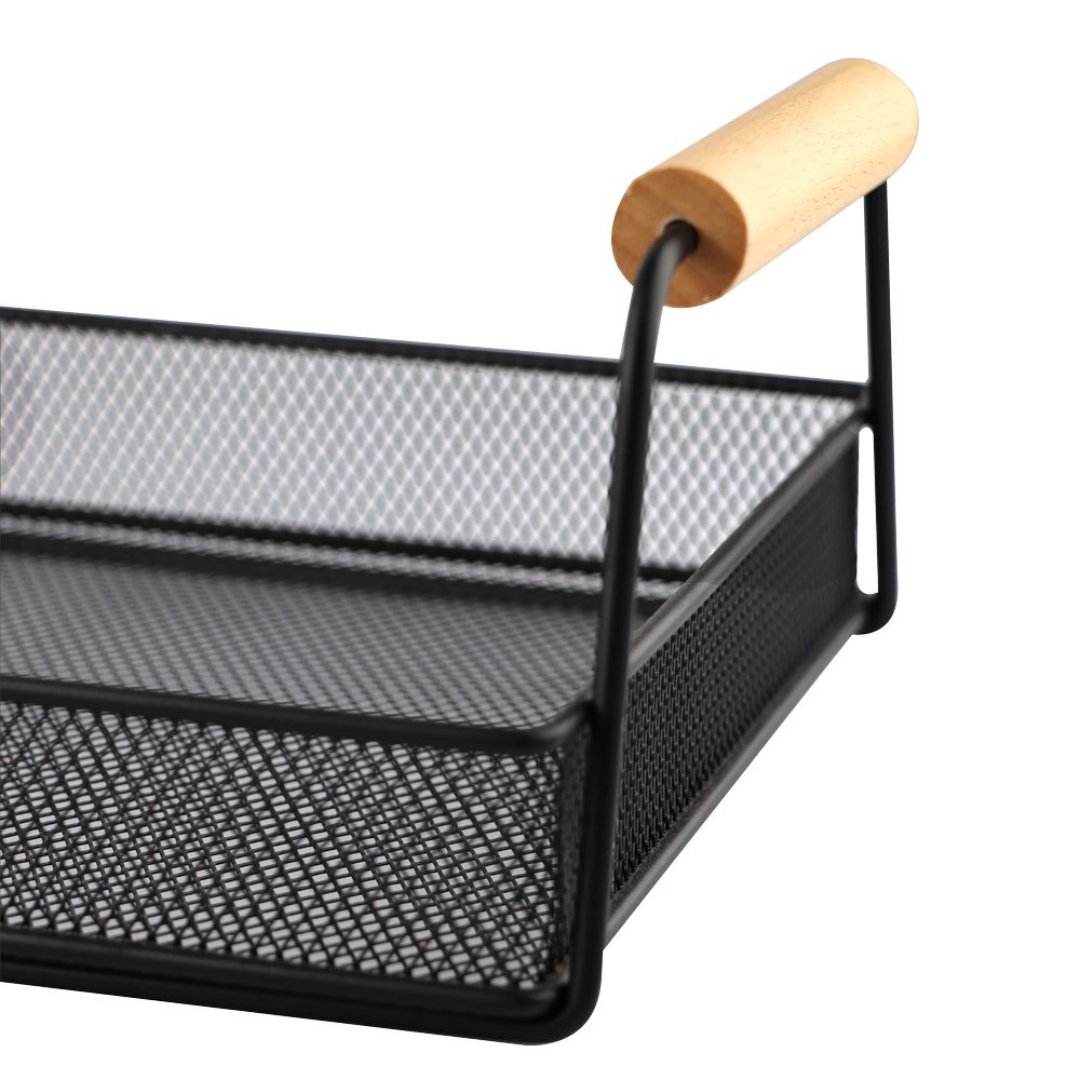 Fotografia para o produto Bandeja retangular Wire em metal com cabo de madeira L31,2xP20xA11cm cor preta