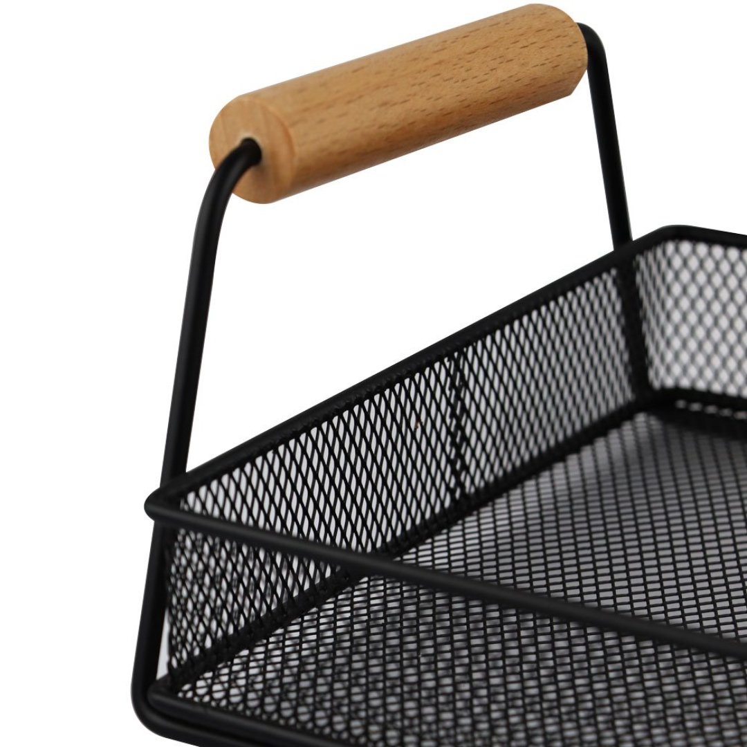 Fotografia para o produto Bandeja retangular Wire em metal com cabo de madeira L31,2xP20xA11cm cor preta