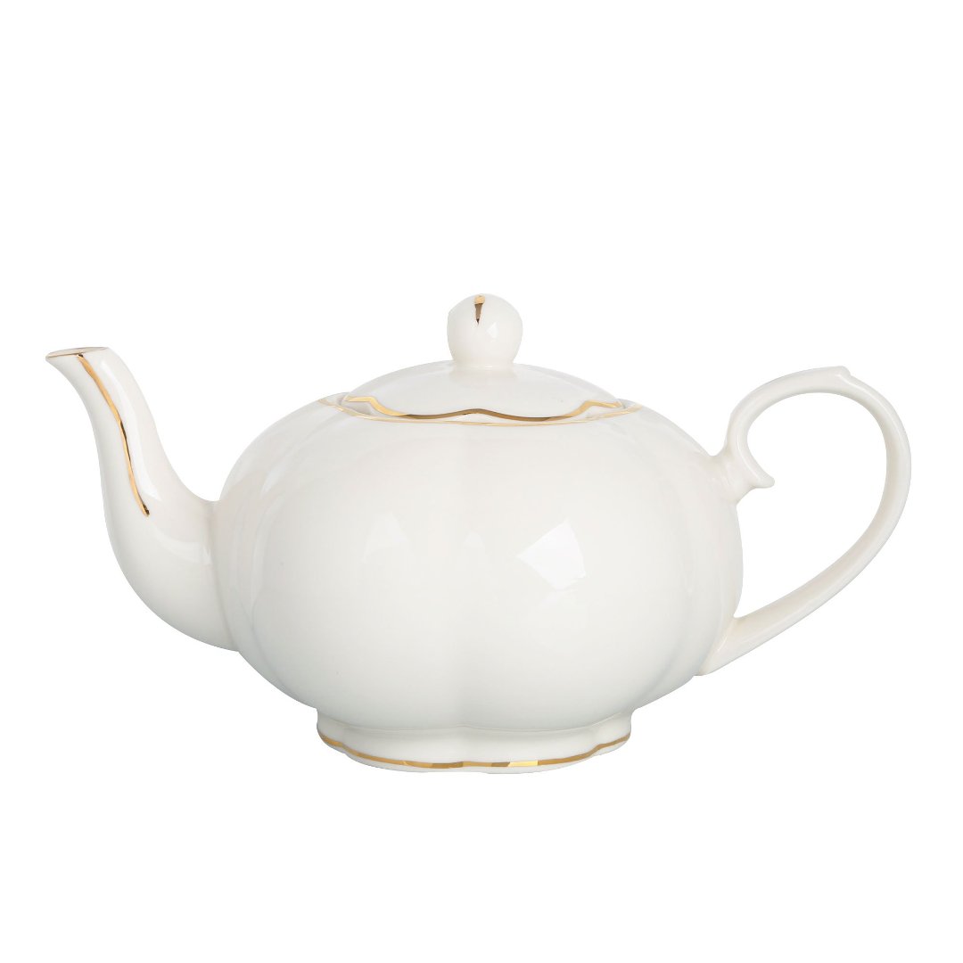 Imagem ilustrativa para Bule de chá em new bone china branco com filado dourado 1,2L