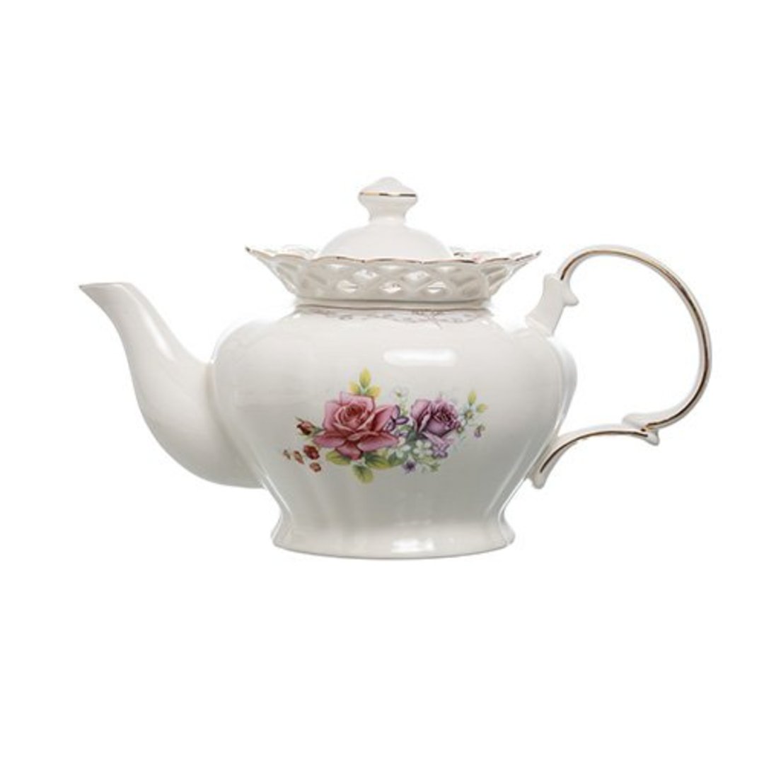 Imagem ilustrativa para Bule em new bone china com filado dourado 1,1L P27xL12,5xA16,5cm branco