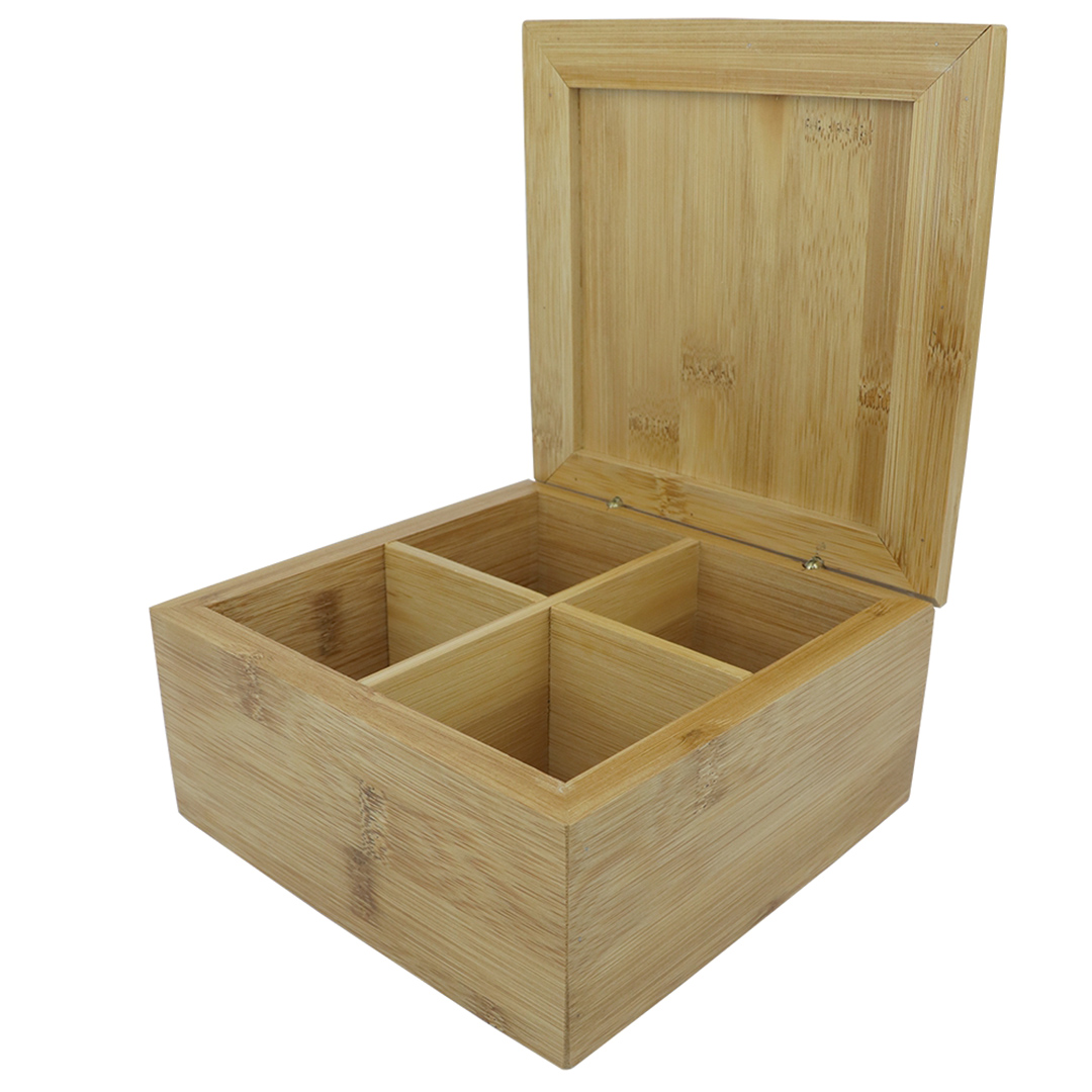 Fotografia para o produto Caixa em bambu quadrada com 4 divisórias L16xP16xA7.8cm