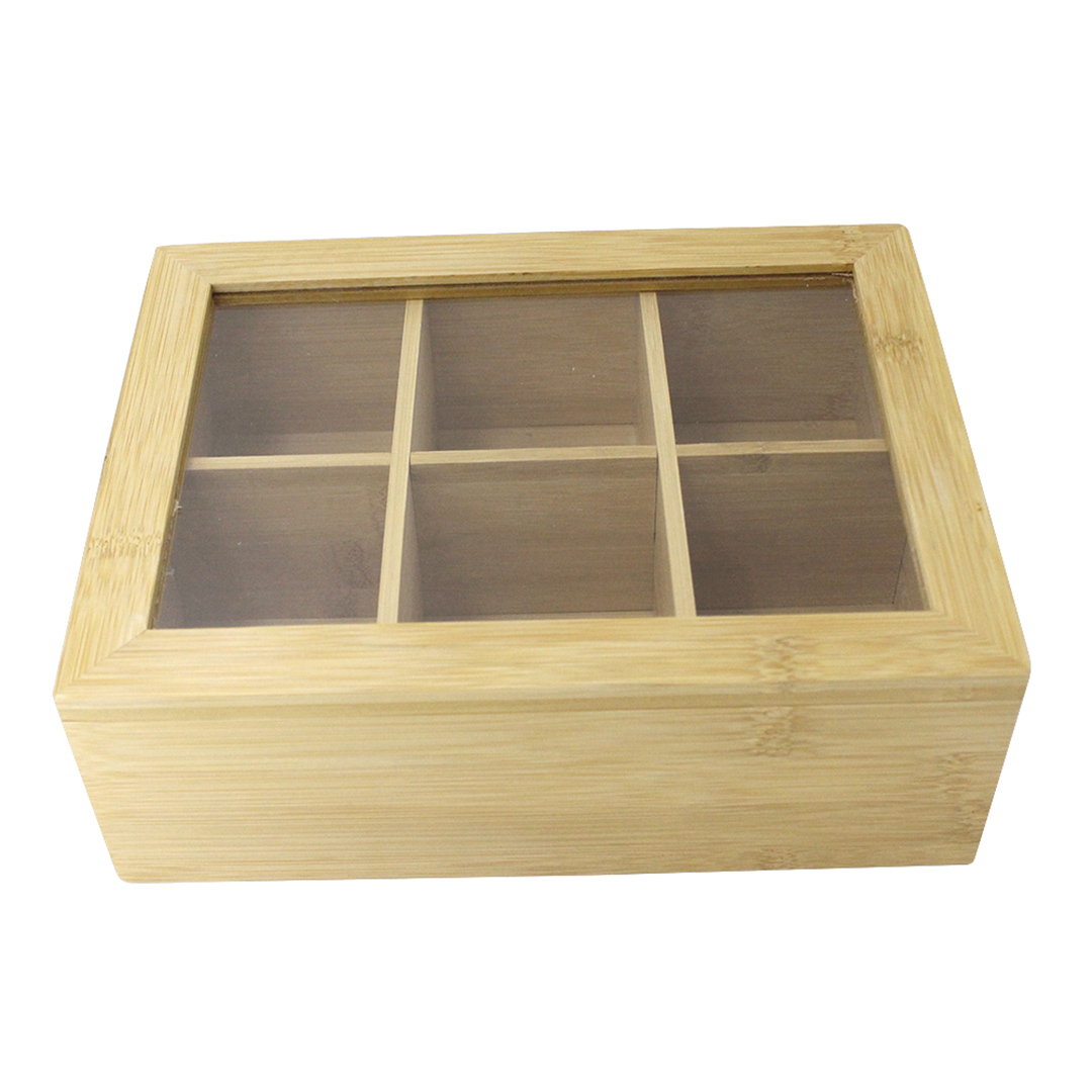 Fotografia para o produto Caixa em bambu retangular com 6 divisórias L24xP18xA7.5cm