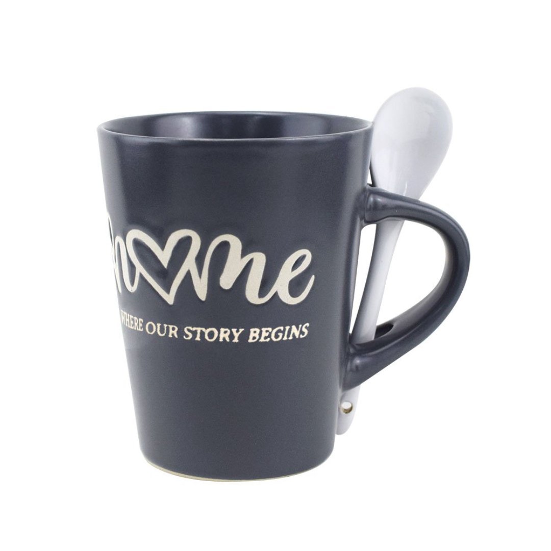 Imagem ilustrativa para Caneca em cerâmica com colher 320ml A12,5cm cinza