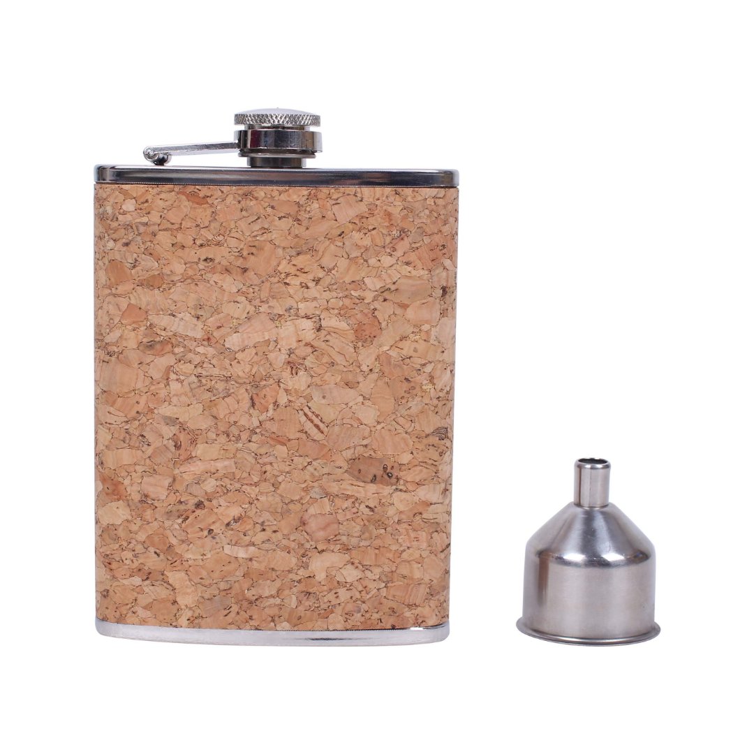 Imagem ilustrativa para Cantil em aço inox e cortiça com funil P9,5xL2,2xA13,8cm