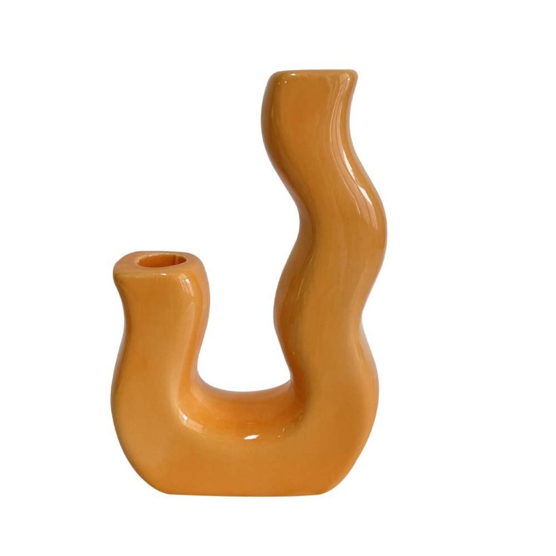 Imagem ilustrativa para Castiçal em porcelana P12,5xL4,7xA19cm laranja