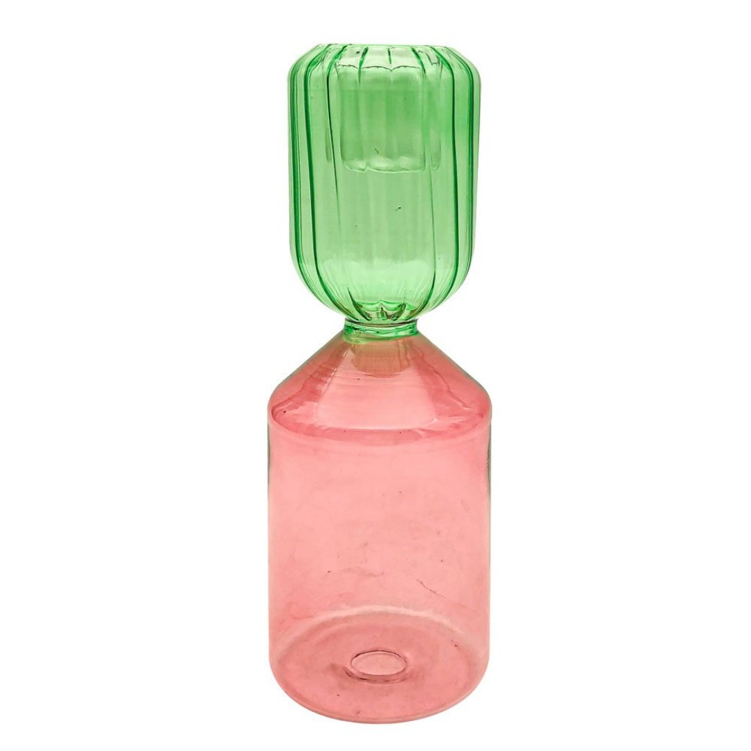 Fotografia para o produto Castiçal em vidro L6,5xP17,5cm verde e rosa