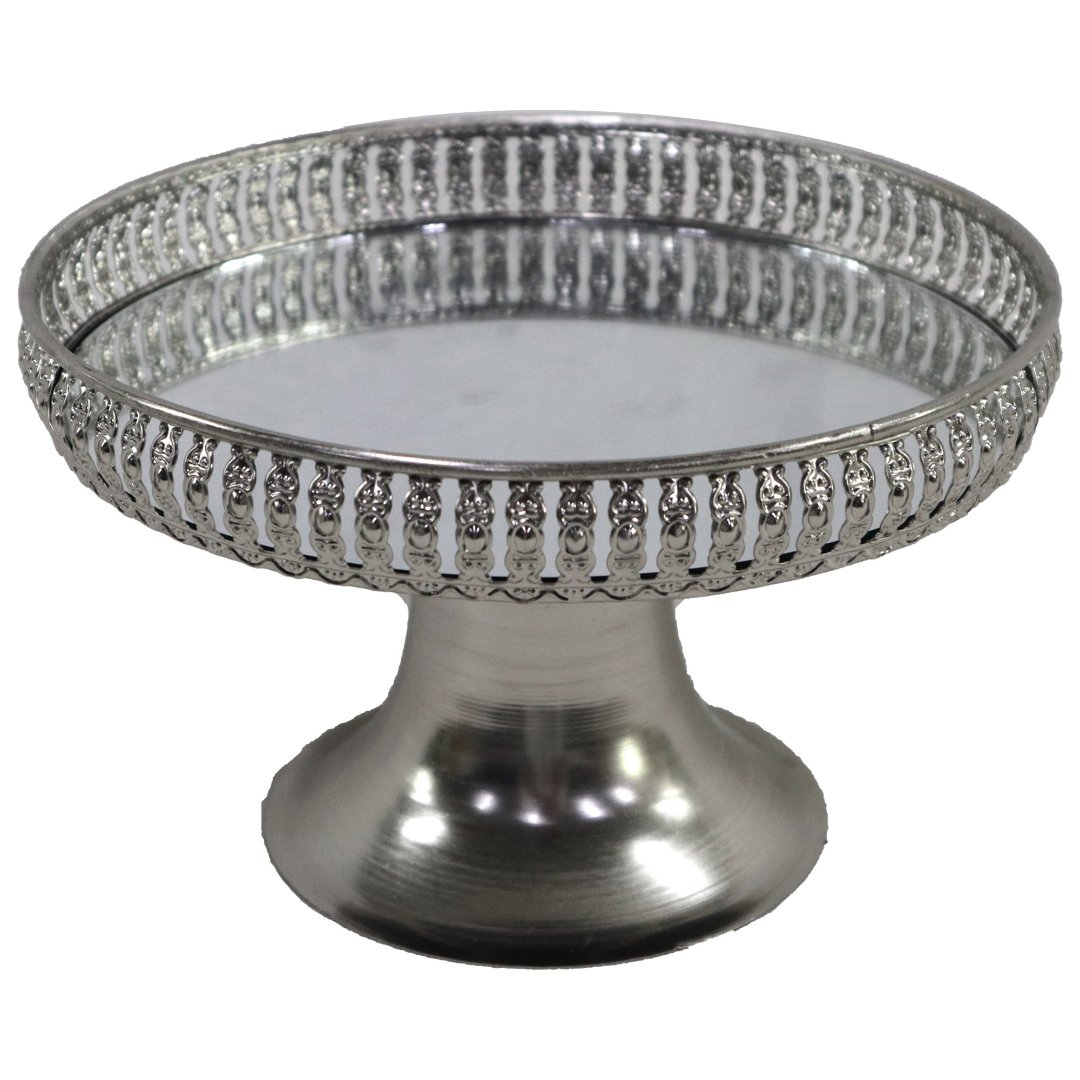 Imagem ilustrativa para Centro de mesa em ferro com espelho e pé 23,5xA15cm cor prata