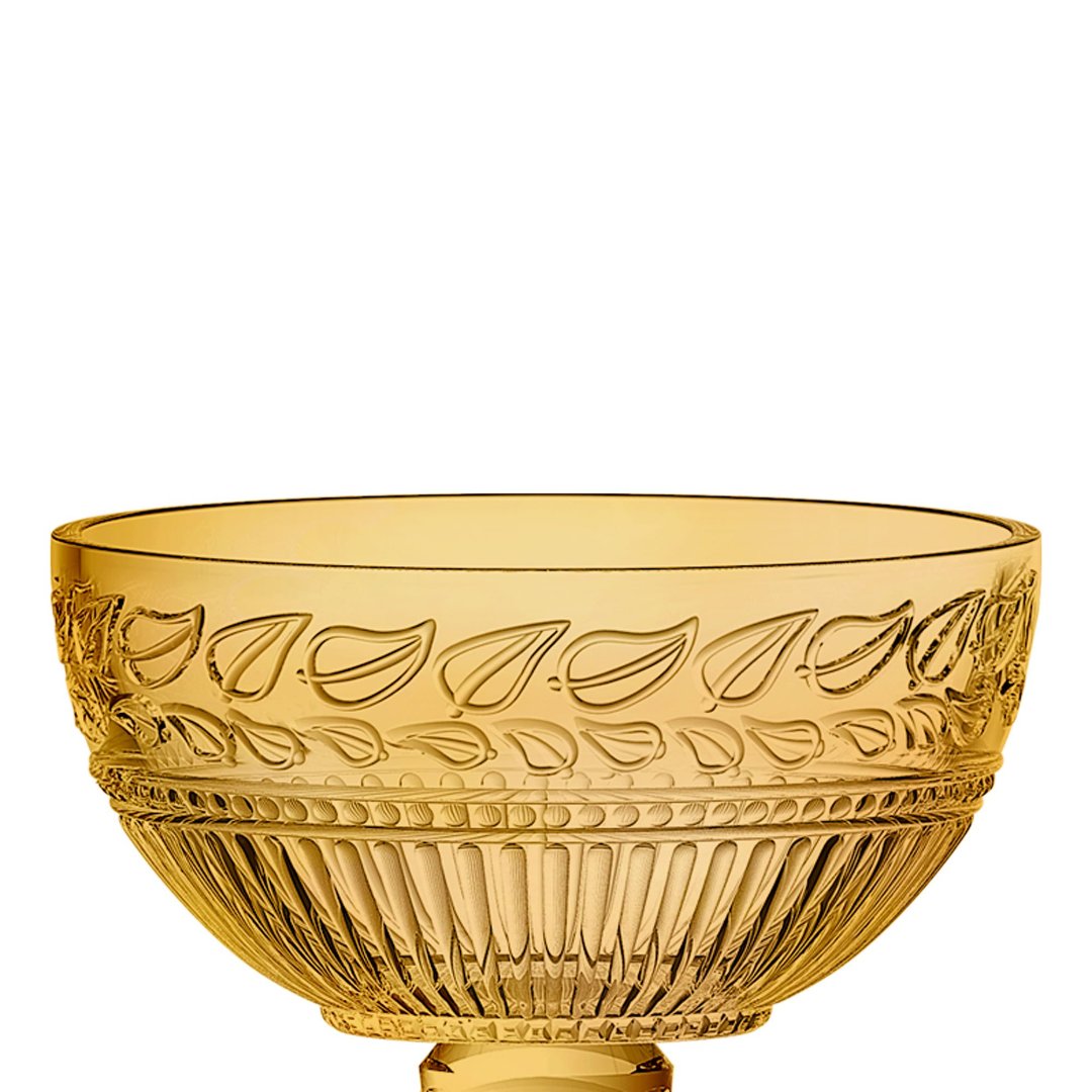 Fotografia para o produto Centro de mesa em cristal com pé 021,5xA21,5cm cor âmbar luster