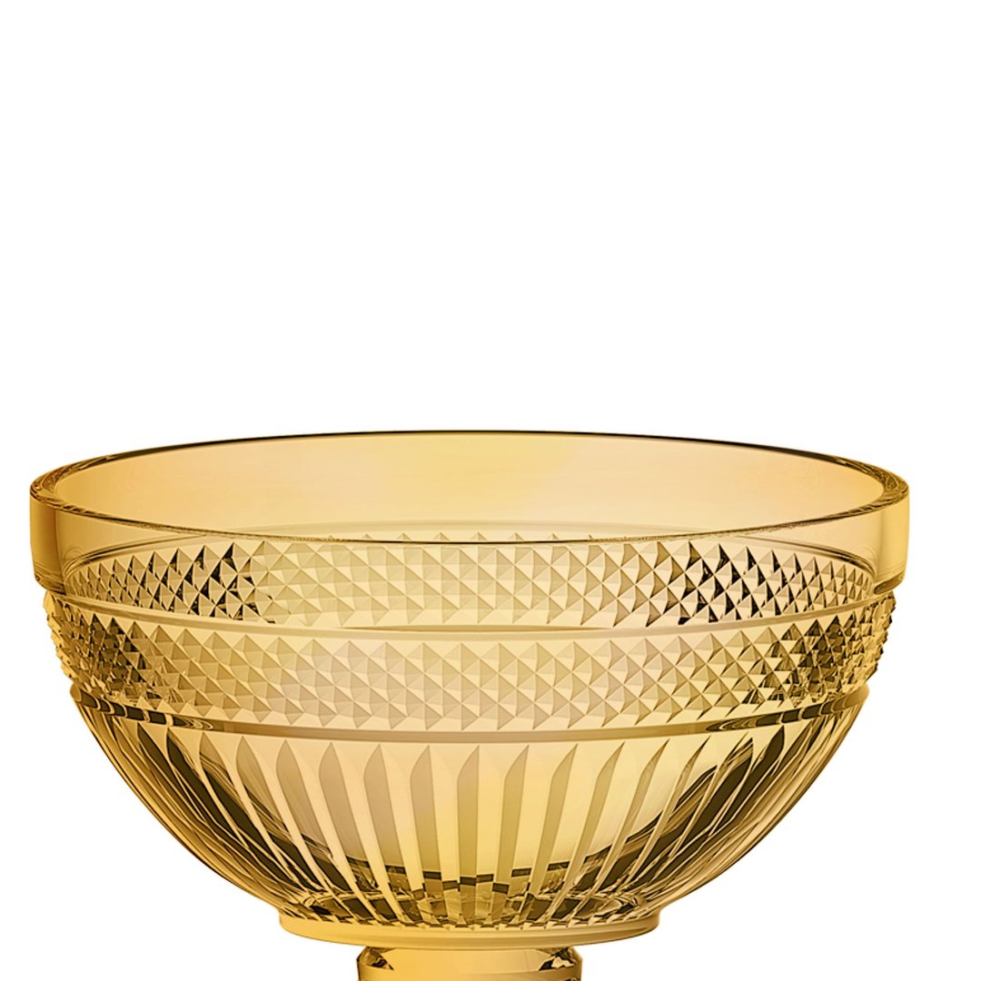 Fotografia para o produto Centro de mesa em cristal com pé 021,5xA21,5cm cor âmbar luster