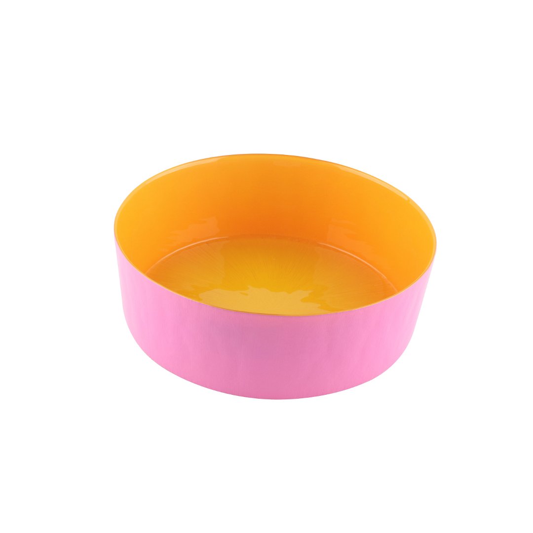 Imagem ilustrativa para Centro de mesa em vidro 1,4L D20xA6,5cm amarelo e rosa