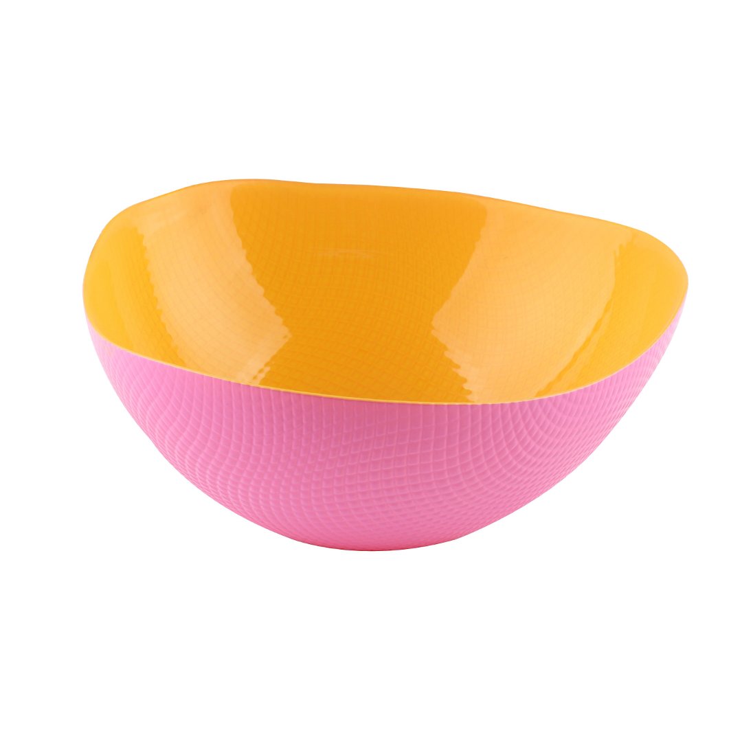 Fotografia para o produto Centro de mesa em vidro 1,7L L23xP23xA8cm cor amarela e rosa