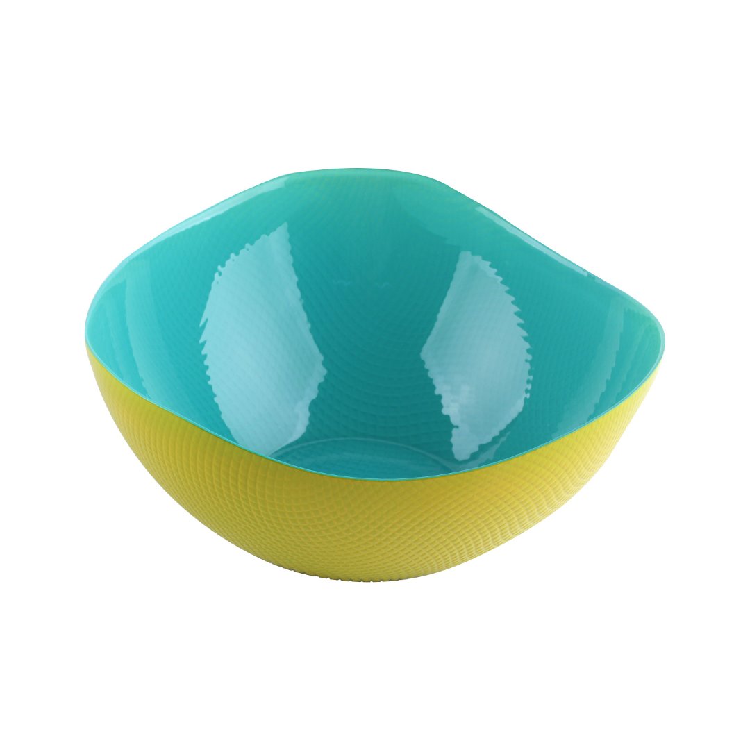 Fotografia para o produto Centro de mesa em vidro 1,7L L23xP23xA8cm cor azul turquesa e amarela