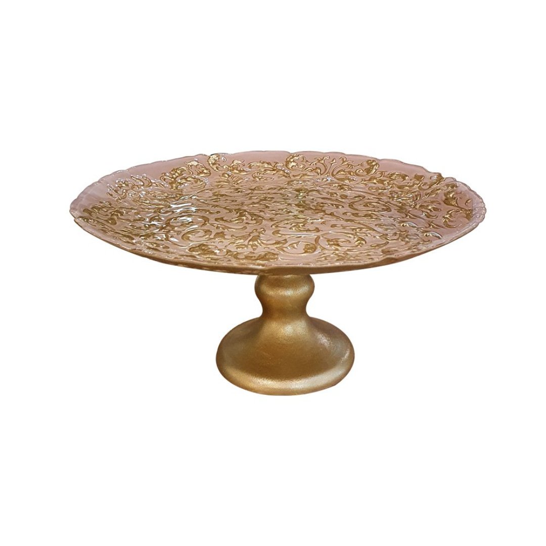 Imagem ilustrativa para Centro de mesa em vidro com pé 21xA10cm cor rosa e dourado