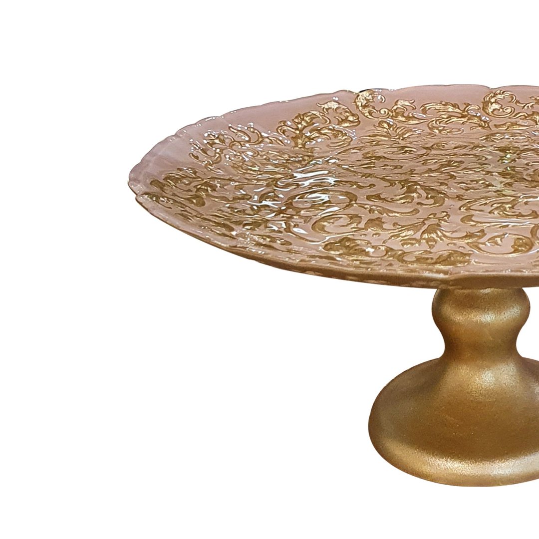 Fotografia para o produto Centro de mesa em vidro com pé 021xA10cm cor rosa e dourado
