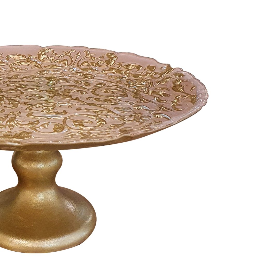 Fotografia para o produto Centro de mesa em vidro com pé 021xA10cm cor rosa e dourado