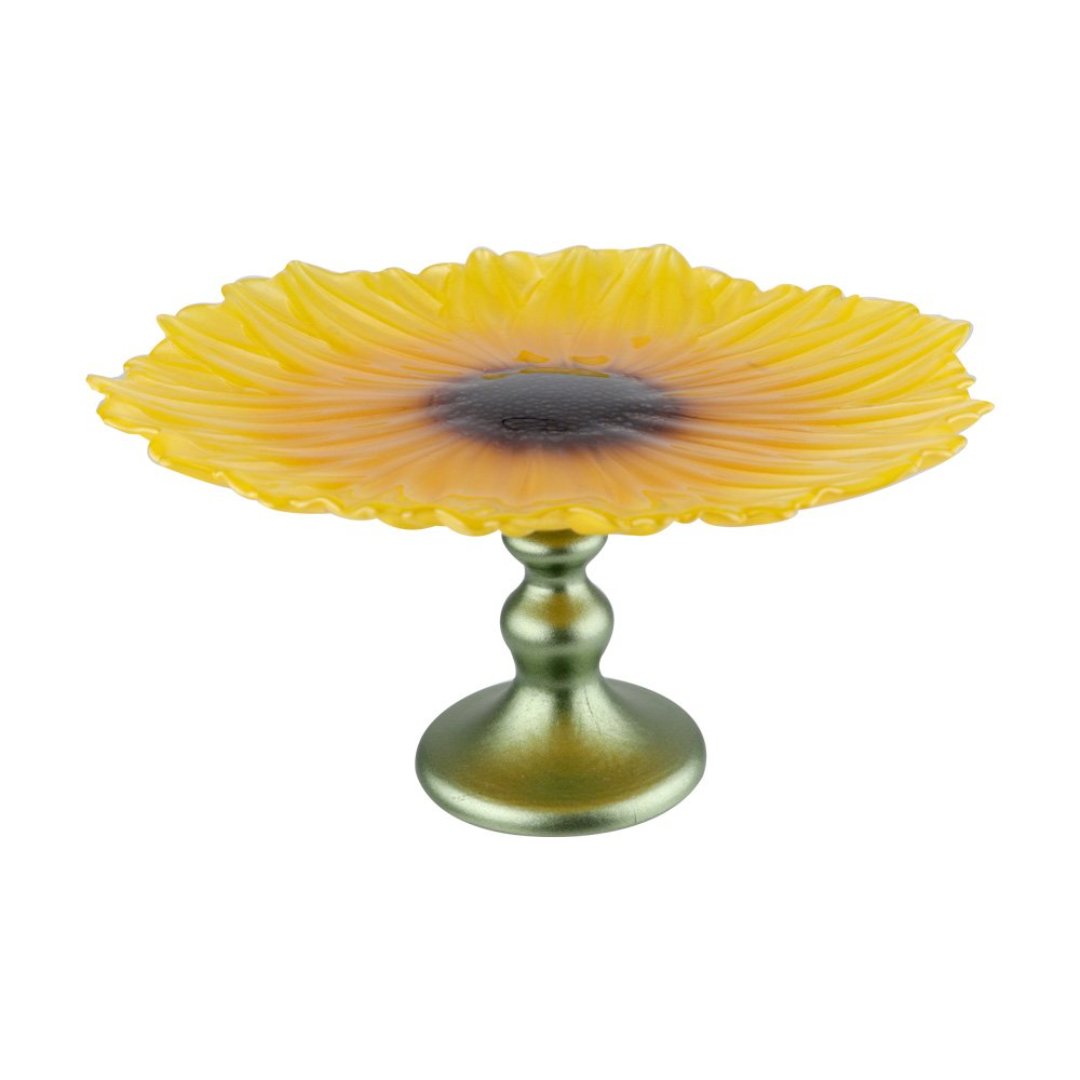 Imagem ilustrativa para Centro de mesa em vidro com pé 22xA10cm cor amarelo e marrom