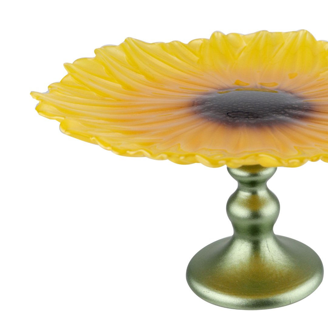 Fotografia para o produto Centro de mesa em vidro com pé 022xA10cm cor amarelo e marrom