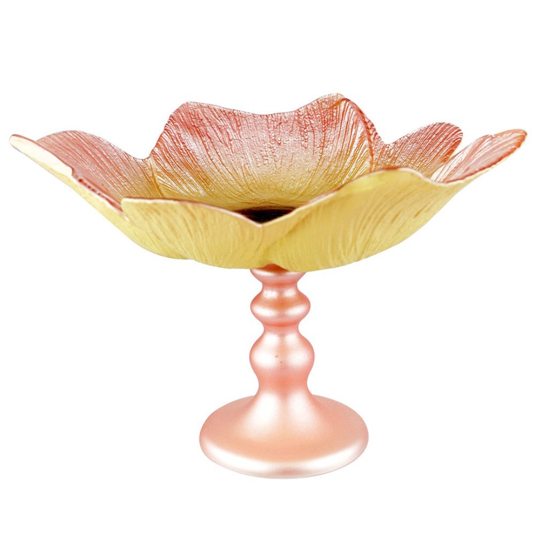 Imagem ilustrativa para Centro de mesa em vidro com pé 26xA16,5cm rosa e marrom