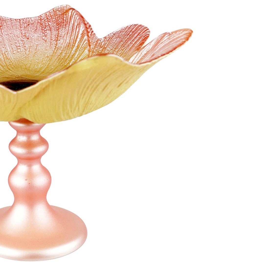 Fotografia para o produto Centro de mesa em vidro com pé 026xA16,5cm rosa e marrom