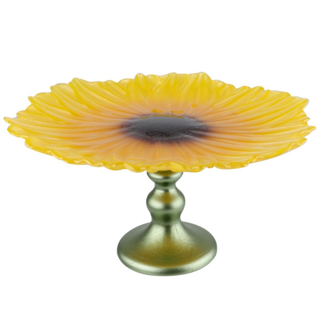 Imagem ilustrativa para Centro de mesa em vidro com pé 28,5xA15cm cor amarelo e marrom