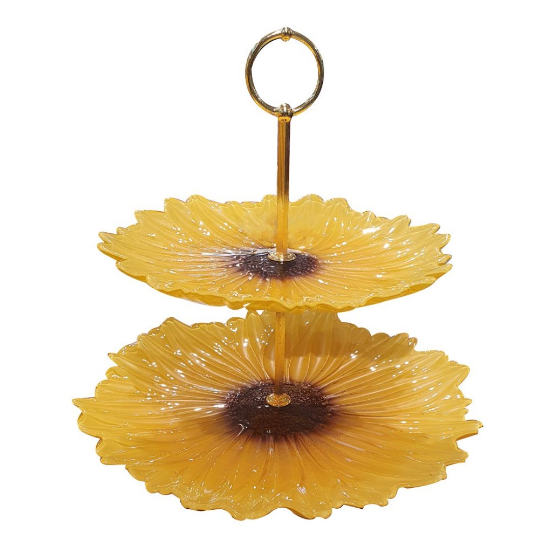 Imagem ilustrativa para Centro de mesa em vidro com pé 28,5xA26cm cor amarelo e marrom