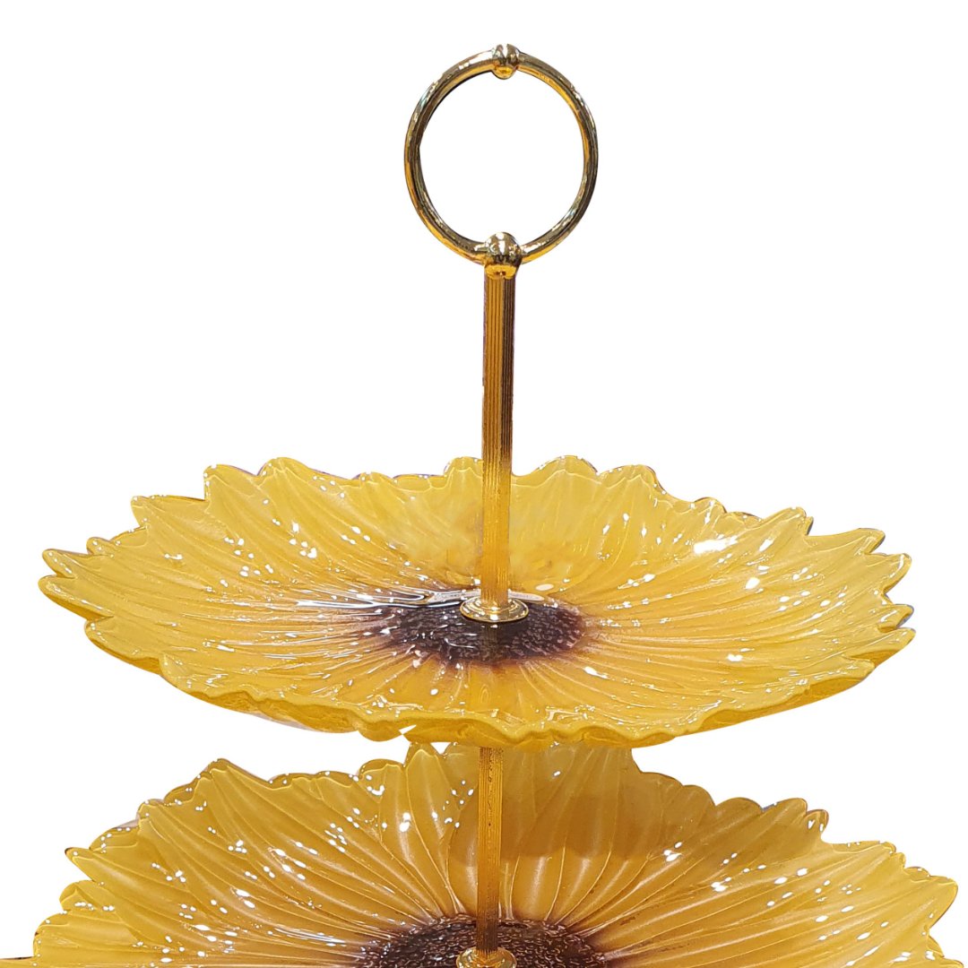 Fotografia para o produto Centro de mesa em vidro com pé 028,5xA26cm cor amarelo e marrom