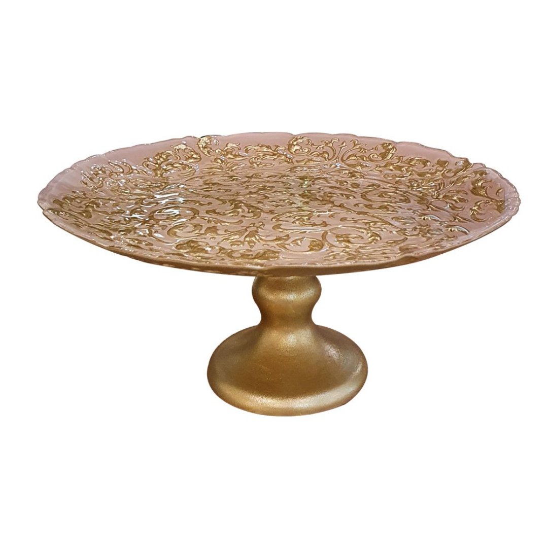 Imagem ilustrativa para Centro de mesa em vidro com pé 29xA14,5cm cor rosa e dourado