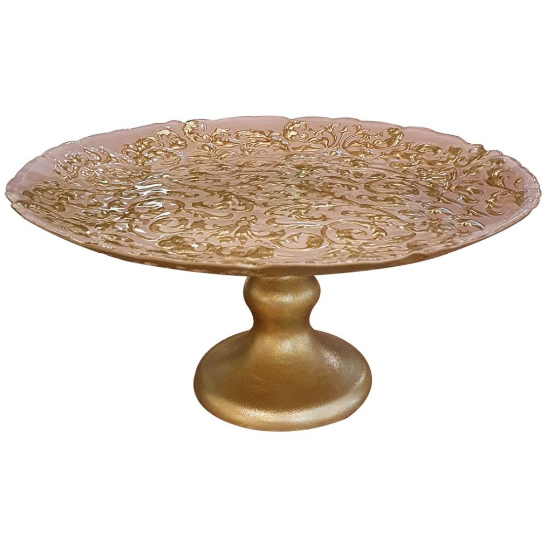 Imagem ilustrativa para Centro de mesa em vidro com pé 32xA15cm cor rosa e dourado