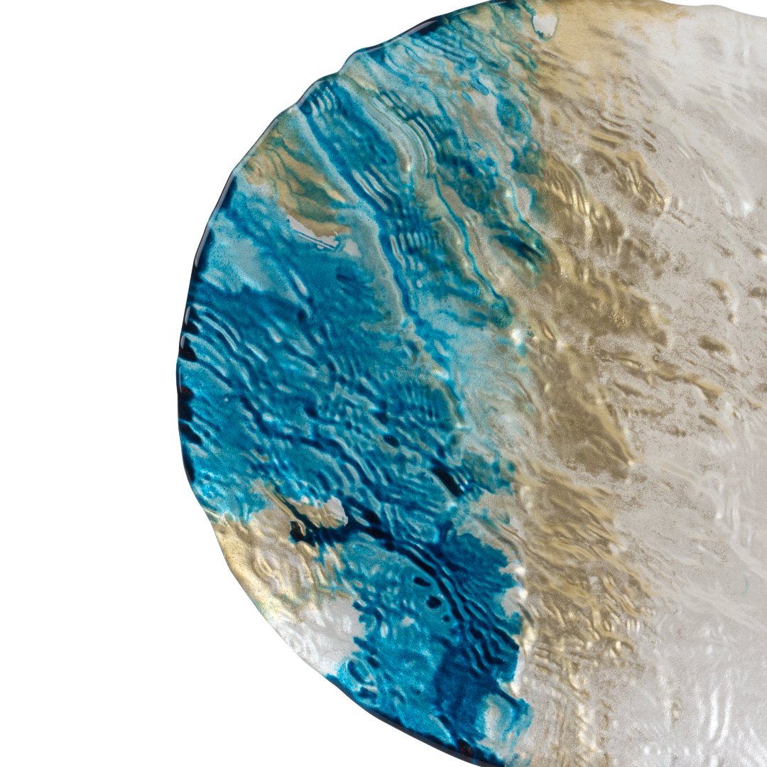 Fotografia para o produto Centro de mesa em vidro L32xP24xA3cm cor azul e pérola