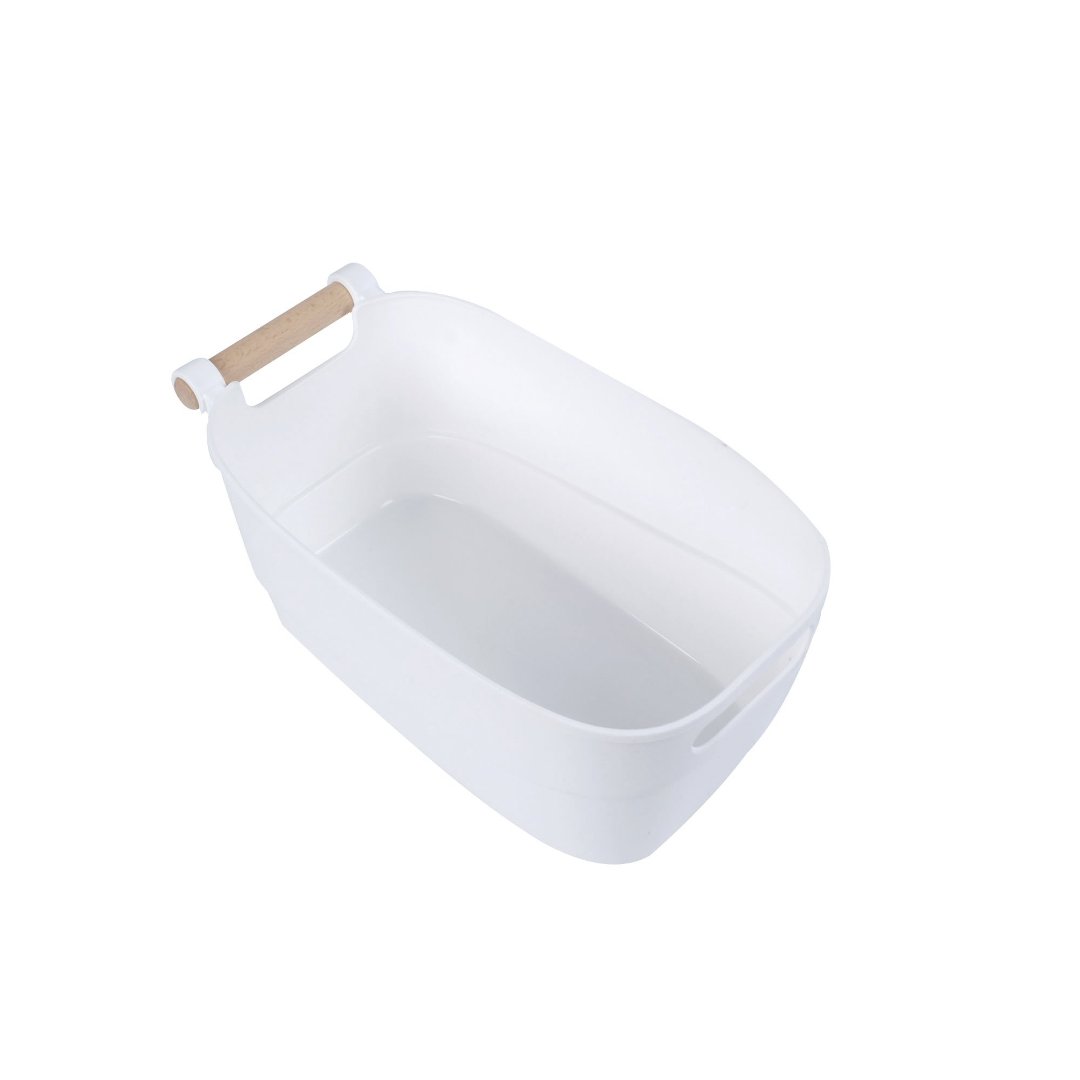 Imagem ilustrativa para Cesta em polipropileno com alça em madeira P14,7xL27xA12cm branca