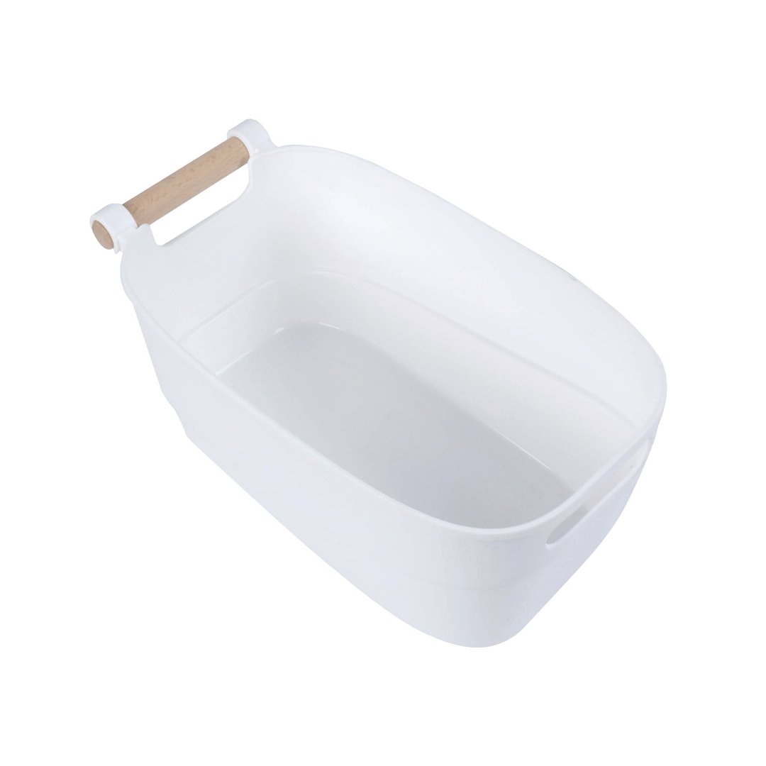 Imagem ilustrativa para Cesta em polipropileno com alça em madeira P18,8xL33,3xA14,7cm branca